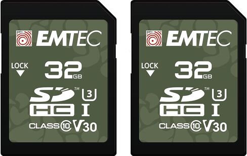 بطاقة SD خارجية سعة 32 جيجابايت من EMTEC - بطاقة SD لكاميرا UHS-I U1 V10 فئة 10 - حماية IPX6 وIPX7 - مثالية لمقاطع الفيديو عالية الدقة - عبوتان in Kuwait