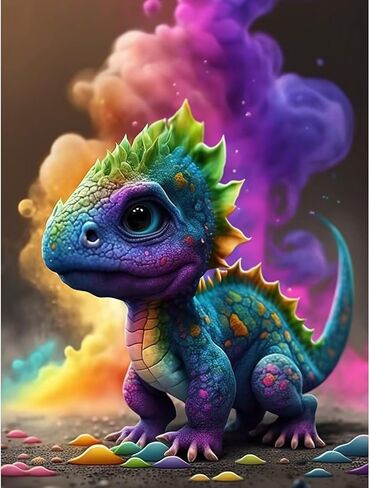 Dinosaur Diamond Painting Kits for Adults Beginners - Cartoon 5D Full Drill Round Diamond Art Kits Anime Dargon Diamond Dots Paintings with Diamonds Gem Art Picture Crafts Home Decor 12x16 inch in Saudi Arabia