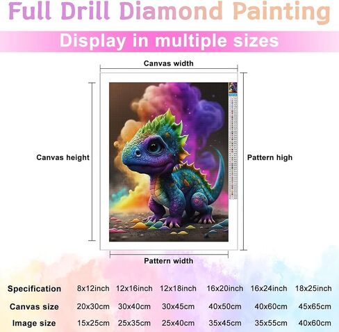 Dinosaur Diamond Painting Kits for Adults Beginners - Cartoon 5D Full Drill Round Diamond Art Kits Anime Dargon Diamond Dots Paintings with Diamonds Gem Art Picture Crafts Home Decor 12x16 inch in Saudi Arabia