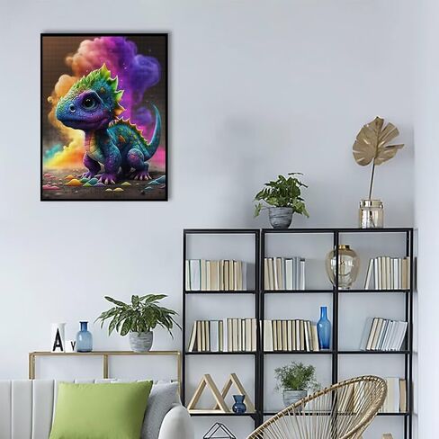 Dinosaur Diamond Painting Kits for Adults Beginners - Cartoon 5D Full Drill Round Diamond Art Kits Anime Dargon Diamond Dots Paintings with Diamonds Gem Art Picture Crafts Home Decor 12x16 inch in Saudi Arabia
