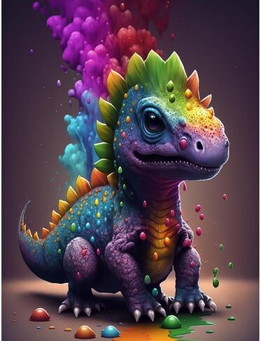 Dinosaur Diamond Painting Kits for Adults Beginners - Cartoon 5D Full Drill Round Diamond Art Kits Anime Dargon Diamond Dots Paintings with Diamonds Gem Art Picture Crafts Home Decor 12x16 inch in Saudi Arabia