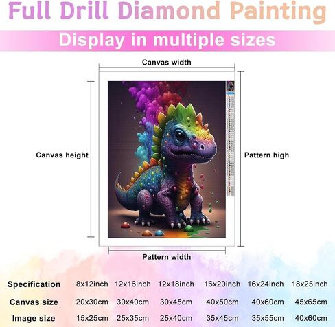 Dinosaur Diamond Painting Kits for Adults Beginners - Cartoon 5D Full Drill Round Diamond Art Kits Anime Dargon Diamond Dots Paintings with Diamonds Gem Art Picture Crafts Home Decor 12x16 inch in Saudi Arabia