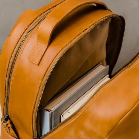 ABLE Clothing Alem Leather 15" Laptop Backpack for Women, Professional Backpack with Laptop Compartment,Multifunction Pockets, Adjustable Straps, Ideal for Work, Travel and Everyday Use (Cognac) in Saudi Arabia