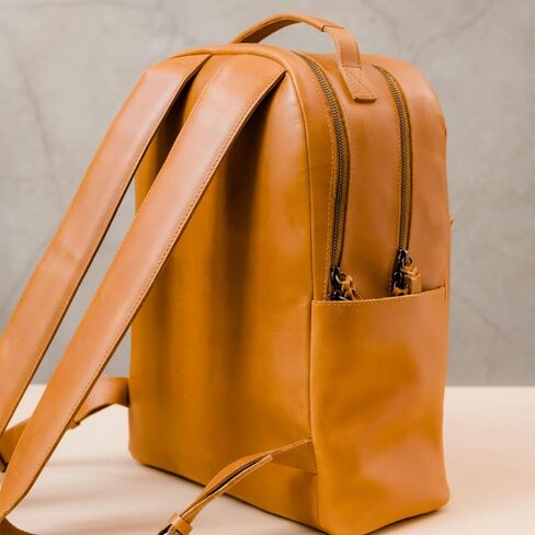ABLE Clothing Alem Leather 15" Laptop Backpack for Women, Professional Backpack with Laptop Compartment,Multifunction Pockets, Adjustable Straps, Ideal for Work, Travel and Everyday Use (Cognac) in Saudi Arabia