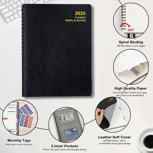 مخطط أسبوعي وشهري 2025، كتاب مواعيد مخطط يومي 2025 مخططو ومنظمو التقويم بغلاف جلدي ناعم جدول سنوي A5-8.6" x 6.2" لمعلم المدرسة/الأعمال/العمل/المنزل in Saudi Arabia