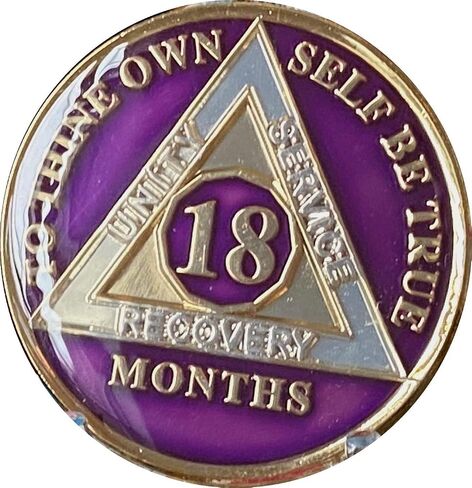 Ranger Industries 18 Month AA Medallion Metallic Purple Tri-Plate Sobriety Chip in Saudi Arabia
