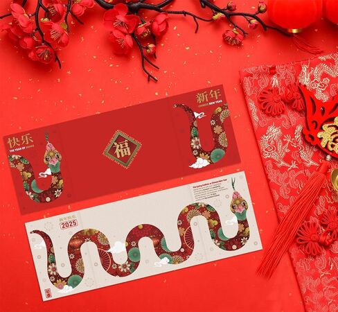 D4DREAM Happy Chinese New Year Card 2025 - Folding Year of The Snake Greeting Cards with Red Envelopes Snake Chinese Lunar New Year Cards Chinese New Year Snake Gift Cards Spring Festival Party Favors in Saudi Arabia