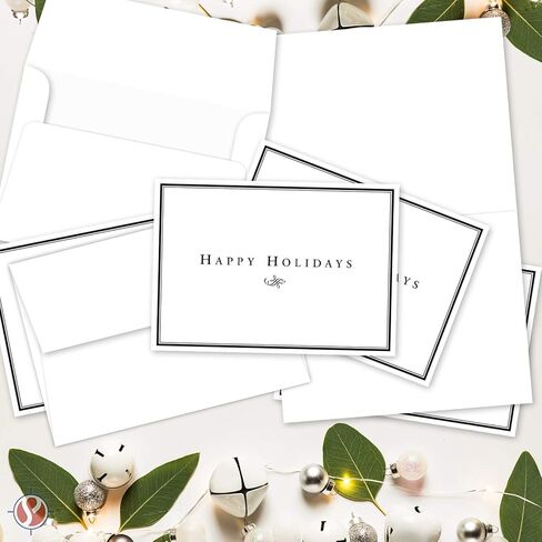 2025 Happy Holidays Greeting Cards and Envelopes, Minimalist Border Design, Christmas Xmas New Year Greetings, Corporate, Business, Party Invitations and Thank You Cards – 5" x 7" – 25 per Pack in Kuwait