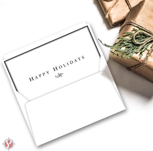 2025 Happy Holidays Greeting Cards and Envelopes, Minimalist Border Design, Christmas Xmas New Year Greetings, Corporate, Business, Party Invitations and Thank You Cards – 5" x 7" – 25 per Pack in Kuwait