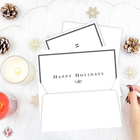 2025 Happy Holidays Greeting Cards and Envelopes, Minimalist Border Design, Christmas Xmas New Year Greetings, Corporate, Business, Party Invitations and Thank You Cards – 5" x 7" – 25 per Pack in Kuwait