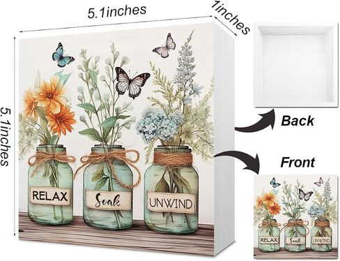 Happy Spring Floral Desk Decor Rustic Home Office Desk Art Blocks Decorations Cute Wood Box Sign Farmhouse Cubicle Shelf Tabletop Room Decor 5 X 5 Inch in Saudi Arabia