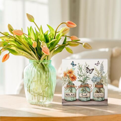 Happy Spring Floral Desk Decor Rustic Home Office Desk Art Blocks Decorations Cute Wood Box Sign Farmhouse Cubicle Shelf Tabletop Room Decor 5 X 5 Inch in Saudi Arabia