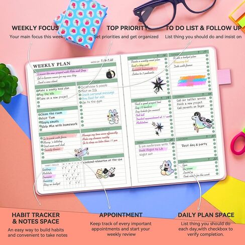 مخطط أسبوعي غير مؤرخ، دفتر الأهداف الأسبوعية، مخطط قائمة المهام الأسبوعية، مخطط الأهداف الأسبوعي مع متتبع العادة، مخطط منظم أسبوعي، 53 أسبوعًا، وردي (5.5 بوصة × 8.5 بوصة) in Kuwait