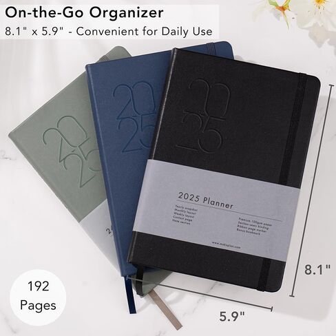 2025 Planner (Blue) Soft-touch PU Leather Yearly Agenda, Ribbon Page Marker, Dated Planner for 2025, 8.1 x 5.9 Inches Smudge-Free Paper, Monthly, Weekly & Daily Layout with Bookmark & Elastic Closure in Saudi Arabia