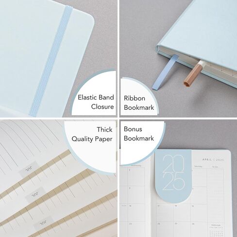 2025 Planner (Blue) Soft-touch PU Leather Yearly Agenda, Ribbon Page Marker, Dated Planner for 2025, 8.1 x 5.9 Inches Smudge-Free Paper, Monthly, Weekly & Daily Layout with Bookmark & Elastic Closure in Saudi Arabia