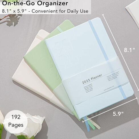 2025 Planner (Blue) Soft-touch PU Leather Yearly Agenda, Ribbon Page Marker, Dated Planner for 2025, 8.1 x 5.9 Inches Smudge-Free Paper, Monthly, Weekly & Daily Layout with Bookmark & Elastic Closure in Saudi Arabia