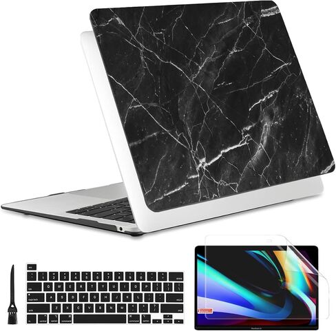 Batianda Designed Case for New MacBook Pro 13-inch M2 2022 Release Model A2338 Upgrade Hard Ultra Thin Protective Shell Anti-Dirty with Keyboard Cover & Screen Protector, Black Marble in Saudi Arabia