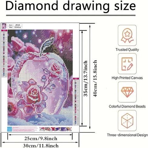 Diamond Art Painting Kits for Adults, Pink Rose 5D Diamond Painting Dots Art Kits for Adults Beginner, Crystal apple DIY Full Round Gem Crystal Art paint by Diamond, Home Wall Decor 12x 16 In in Saudi Arabia