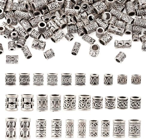 Beadthoven 150pcs 15 Style Antique Silver Large Hole Beads Spacers Tibetan Big Hole Tube Spacer Filigree Beads Alloy European Beads Loose Jewelry Spacers for Bracelets DIY Necklace Making Hair Braids in Saudi Arabia