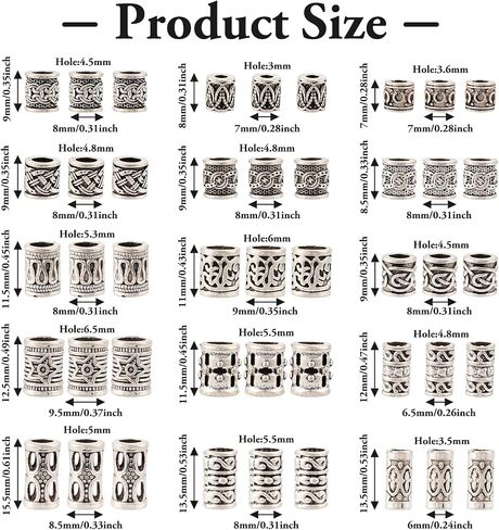 Beadthoven 150pcs 15 Style Antique Silver Large Hole Beads Spacers Tibetan Big Hole Tube Spacer Filigree Beads Alloy European Beads Loose Jewelry Spacers for Bracelets DIY Necklace Making Hair Braids in Saudi Arabia