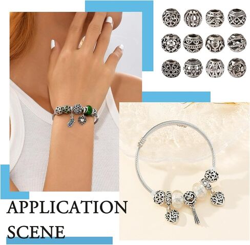 Beadthoven 150pcs 15 Style Antique Silver Large Hole Beads Spacers Tibetan Big Hole Tube Spacer Filigree Beads Alloy European Beads Loose Jewelry Spacers for Bracelets DIY Necklace Making Hair Braids in Saudi Arabia