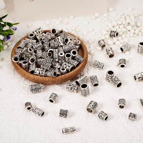 Beadthoven 150pcs 15 Style Antique Silver Large Hole Beads Spacers Tibetan Big Hole Tube Spacer Filigree Beads Alloy European Beads Loose Jewelry Spacers for Bracelets DIY Necklace Making Hair Braids in Saudi Arabia