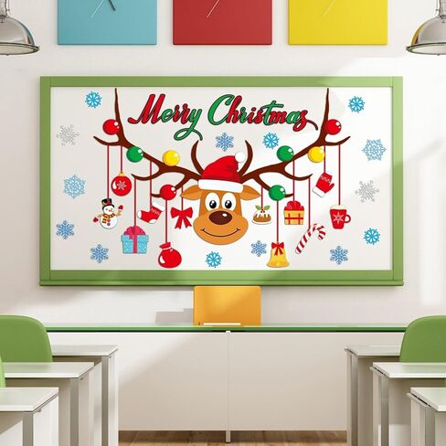 Christmas Bulletin Board Set Classroom Decorations Large Christmas Elk Cutouts Merry Christmas Wall Decals Xmas Elk Snowflakes Paper-Cuts for Christmas Party School Nursery Classroom Home Decor in Kuwait
