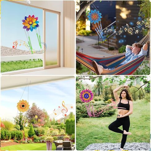 EEEKit الماس الفن الرياح الرنين، DIY Suncatcher الماس اللوحة شنقا زخرفة للحديقة الخارجية ساحة الفناء الشرفة in Kuwait