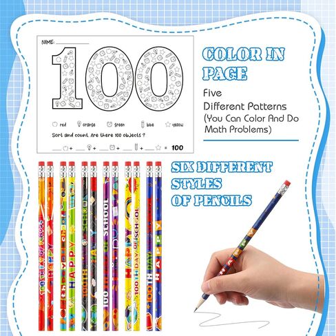 100th Day of School Kit Teacher Favor Kit Include Pencils, Color Pages, Certificates, Certificate of Merit and Glasses for Kids 100 Days of School Celebration Party Favors School Supplies (120 Pcs) in Saudi Arabia