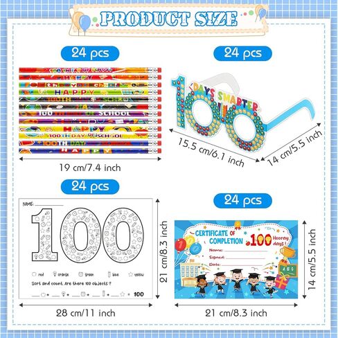 100th Day of School Kit Teacher Favor Kit Include Pencils, Color Pages, Certificates, Certificate of Merit and Glasses for Kids 100 Days of School Celebration Party Favors School Supplies (120 Pcs) in Saudi Arabia