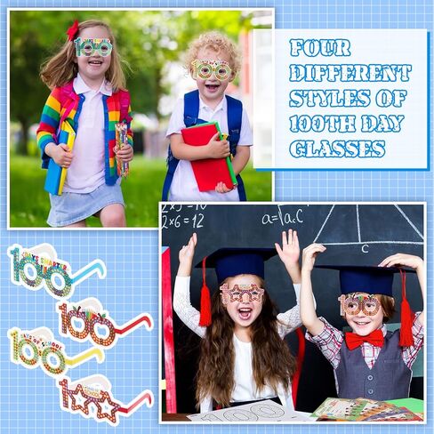 100th Day of School Kit Teacher Favor Kit Include Pencils, Color Pages, Certificates, Certificate of Merit and Glasses for Kids 100 Days of School Celebration Party Favors School Supplies (120 Pcs) in Saudi Arabia
