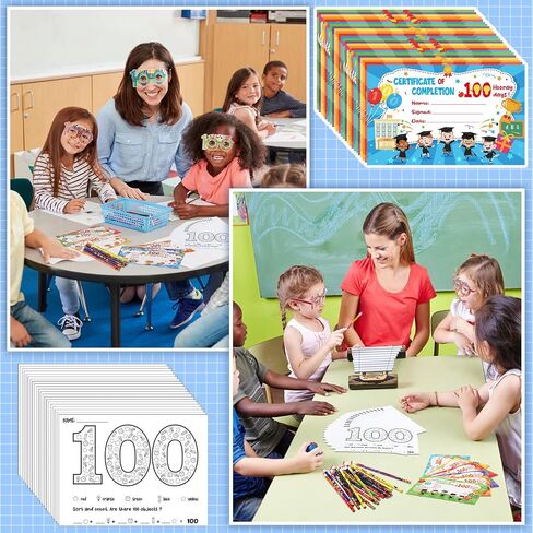 100th Day of School Kit Teacher Favor Kit Include Pencils, Color Pages, Certificates, Certificate of Merit and Glasses for Kids 100 Days of School Celebration Party Favors School Supplies (120 Pcs) in Saudi Arabia