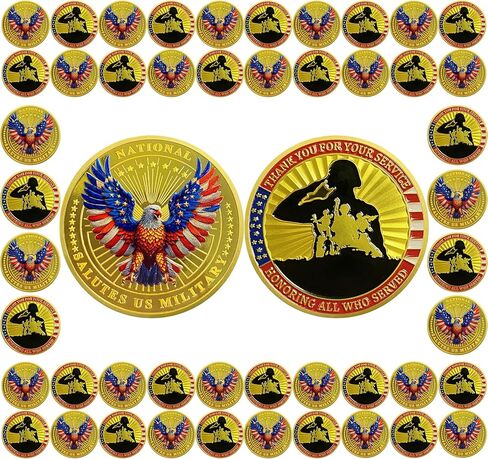 50 PCS Military Challenge Coin Thank You for Your Service Gifts for Veterans Soldiers - National Salutes US Military in Kuwait