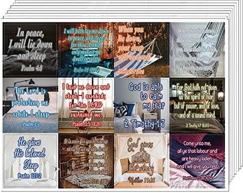NewEights Bible Verses to Help You Sleep Stickers (5 Sheet) - Total 60 pcs (5 x 12pcs) Individual Small Size 2.1 x 2 Inches, Waterproof, Unique Designs, Great Variety Colorful Stickers in Kuwait