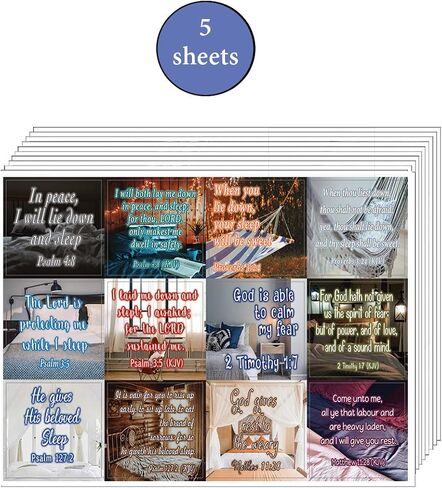 NewEights Bible Verses to Help You Sleep Stickers (5 Sheet) - Total 60 pcs (5 x 12pcs) Individual Small Size 2.1 x 2 Inches, Waterproof, Unique Designs, Great Variety Colorful Stickers in Kuwait
