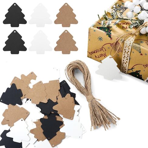 150 Pcs Christmas Gift Tags with String Black Christmas Gift Tags Christmas Tree Tags Black White Brown Tags with Rope DIY Kraft Blank Hang Tags for Boho Neutral Christmas Gift Decoration in Saudi Arabia