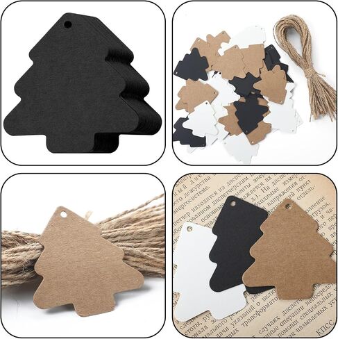 150 Pcs Christmas Gift Tags with String Black Christmas Gift Tags Christmas Tree Tags Black White Brown Tags with Rope DIY Kraft Blank Hang Tags for Boho Neutral Christmas Gift Decoration in Saudi Arabia