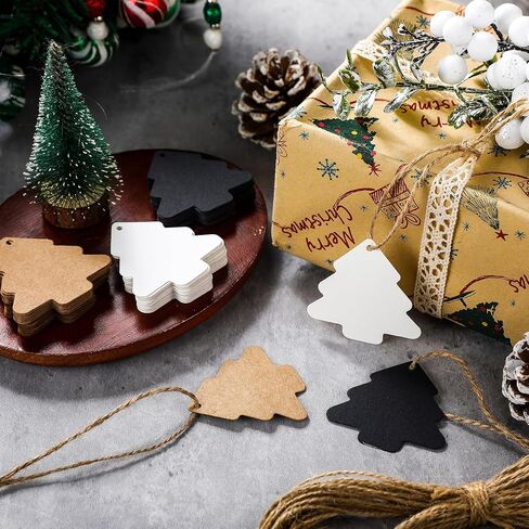 150 Pcs Christmas Gift Tags with String Black Christmas Gift Tags Christmas Tree Tags Black White Brown Tags with Rope DIY Kraft Blank Hang Tags for Boho Neutral Christmas Gift Decoration in Saudi Arabia