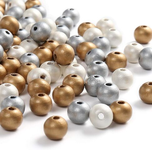 DAHI 450pcs 10mm Gold,Silver,White Three Color Round Wood Beads for DIY Craft, Jewelry Making(450pcs 10mm) in Saudi Arabia