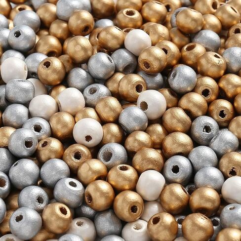 DAHI 450pcs 10mm Gold,Silver,White Three Color Round Wood Beads for DIY Craft, Jewelry Making(450pcs 10mm) in Saudi Arabia