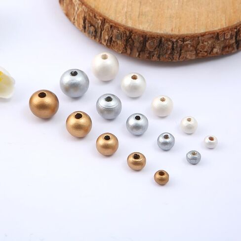 DAHI 450pcs 10mm Gold,Silver,White Three Color Round Wood Beads for DIY Craft, Jewelry Making(450pcs 10mm) in Saudi Arabia