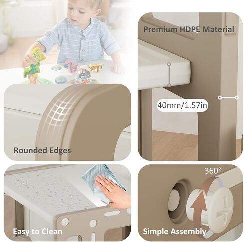 Kids' Table and 2 Chairs Set, 4 in 1 Activity Table for Toddlers Children Learning, Play, Arts, Crafts and Creativity - Children's Furniture for Home, Brown in Kuwait