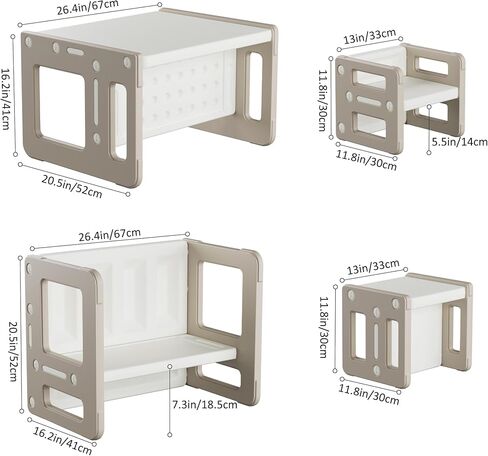 Kids' Table and 2 Chairs Set, 4 in 1 Activity Table for Toddlers Children Learning, Play, Arts, Crafts and Creativity - Children's Furniture for Home, Brown in Kuwait