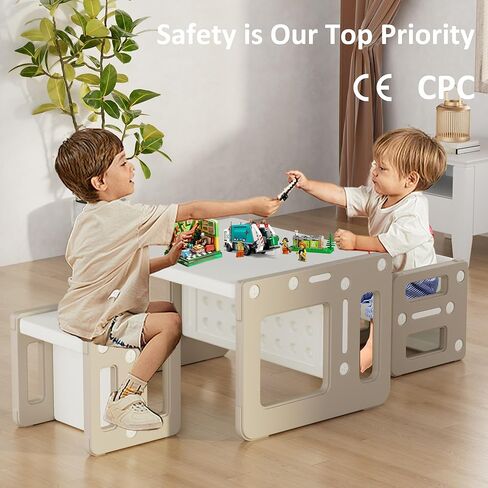 Kids' Table and 2 Chairs Set, 4 in 1 Activity Table for Toddlers Children Learning, Play, Arts, Crafts and Creativity - Children's Furniture for Home, Brown in Kuwait
