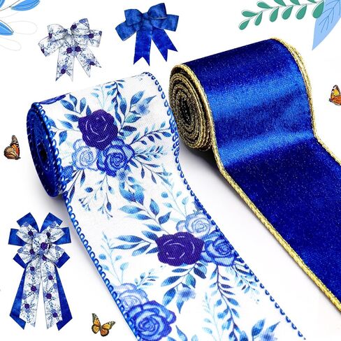 ALIBBON 2 Rolls 2.5" 5 Yd Butterfly Ribbon - Purple Buffalo Plaid Wired Spring Flower Burlap Ribbon for DIY Crafts Bows Making Gifts Wrapping Party Decoration in Saudi Arabia