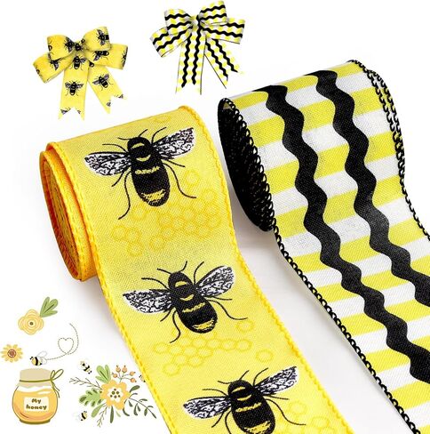 ALIBBON 2 Rolls 2.5" 5 Yd Butterfly Ribbon - Purple Buffalo Plaid Wired Spring Flower Burlap Ribbon for DIY Crafts Bows Making Gifts Wrapping Party Decoration in Kuwait