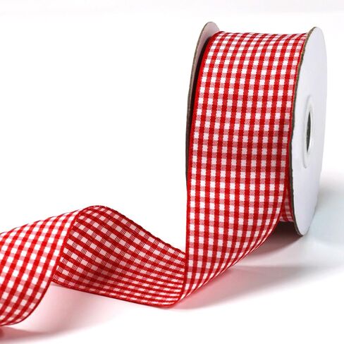 Red 1 1/2 inch Plaid Ribbon Roll 1.5inch 20 Yards Checked Polyester Gingham Ribbon Flower Bouquet Wreath Gift Wrapping Ribbon for Crafts-Bow-Chirstmas Day-Home & Party Decor in Kuwait