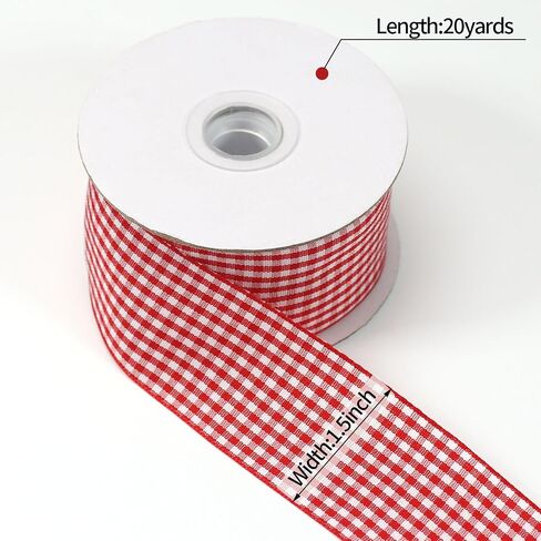 Red 1 1/2 inch Plaid Ribbon Roll 1.5inch 20 Yards Checked Polyester Gingham Ribbon Flower Bouquet Wreath Gift Wrapping Ribbon for Crafts-Bow-Chirstmas Day-Home & Party Decor in Kuwait