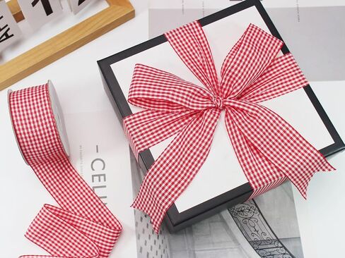 Red 1 1/2 inch Plaid Ribbon Roll 1.5inch 20 Yards Checked Polyester Gingham Ribbon Flower Bouquet Wreath Gift Wrapping Ribbon for Crafts-Bow-Chirstmas Day-Home & Party Decor in Kuwait