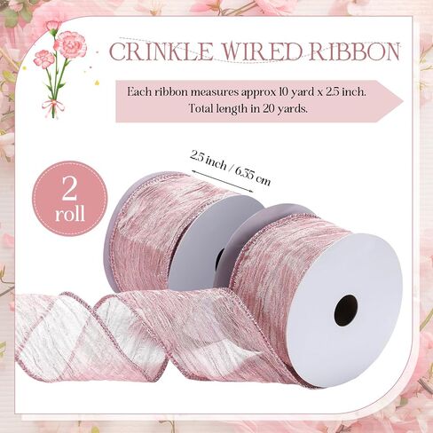 Yunlly 20 Yard Champagne Gold Ribbon Crinkle Wired Ribbon 2.5 Inch Metallic Wired Christmas Ribbon for Christmas Tree Topper Bow Wreaths Swags Gift Wrapping Wedding Decoration in Saudi Arabia